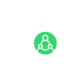 Social Learning V1 254x254 v1 icon of three people in a speech bubble with another three people in a circular green insert representing social learning