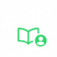 icon of three people in front of a laptop with an insert of a green person and book representing social learning