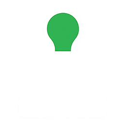 Icon of a person's head and shoulders. Head is a lightbulb to depict subject matter expert